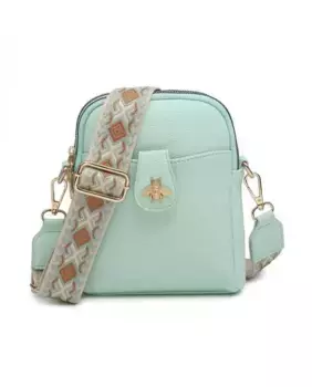 Сумка через плечо с холщовым ремешком Bee Badge и двумя секциями на молнии JFY, зеленый