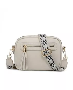 Сумка через плечо с холщовым ремешком и двумя секциями на молнии с кисточками JFY, бежевый