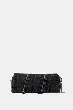 Сумка через плечо с клапаном и молниями ZARA, джинсовая синяя