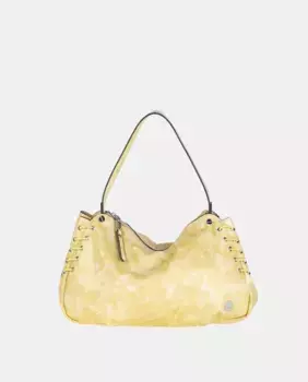 Сумка через плечо с одной ручкой, выполненная из полиуретана с эффектом потертости и деталями вставки тон в тон Volum, жёлтый