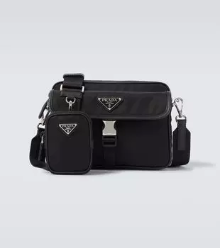 Сумка через плечо с отделкой из кожи Re-Nylon Prada, черный