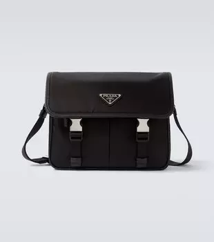 Сумка через плечо с отделкой из кожи Re-Nylon Prada, черный