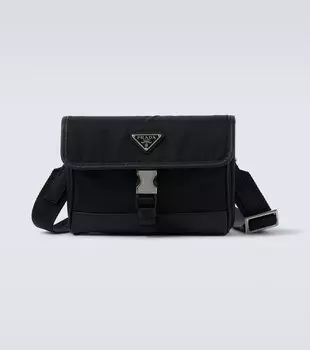 Сумка через плечо с отделкой из кожи Re-Nylon Prada, черный