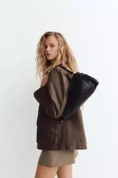 Сумка через плечо с присборенными деталями ZARA, черный
