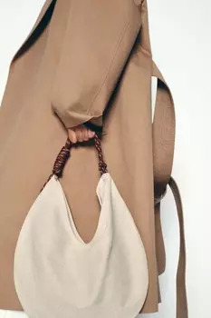Сумка через плечо с ручкой-шнуром ZARA, светло-бежевый