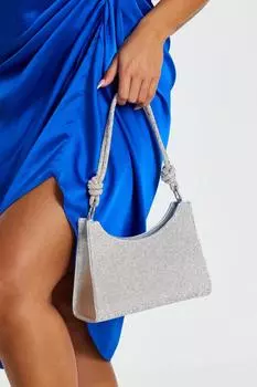 Сумка через плечо с узлом из серебристого стразового узора QUIZ Clothing