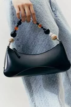 Сумка через плечо с жемчужным ремешком H&M, черный