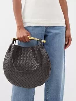 Сумка через плечо sardine среднего размера из кожи intrecciato Bottega Veneta, коричневый