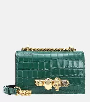 Сумка через плечо Satchel с тиснением под крокодила Alexander McQueen, зеленый