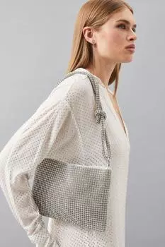 Сумка через плечо со стразами Karen Millen, серебро