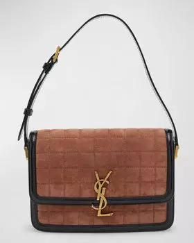 Сумка через плечо Solferino YSL среднего размера из стеганой замши и кожи спаццолато Saint Laurent, цвет Pink/Black