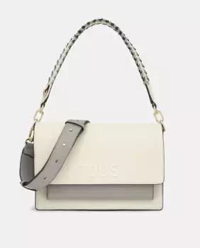 Сумка через плечо среднего размера с застежкой-кнопкой и клапаном Tous, бежевый