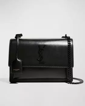 Сумка через плечо Sunset YSL среднего размера из гладкой кожи Saint Laurent, цвет Noir