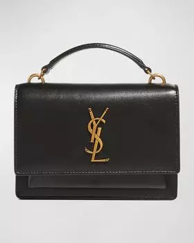 Сумка через плечо Sunset YSL среднего размера из гладкой кожи с верхней ручкой Saint Laurent, цвет Black