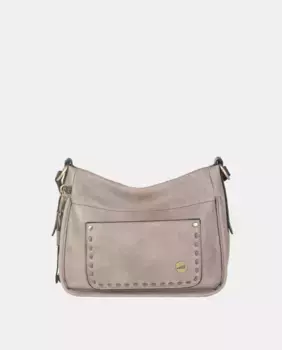 Сумка через плечо темно-серого цвета из полиуретана с легкой текстурой Мягкий материал, украшен металлической фурнитурой из полированного золота Volum, цвет Topo