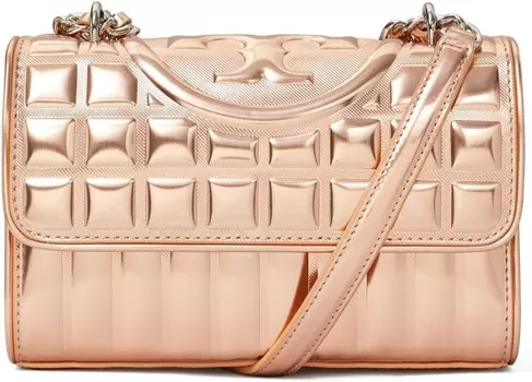 Сумка через плечо Tory Burch Fleming Metallic Quilt Small Convertible Shoulder Bag, цвет Rose Gold