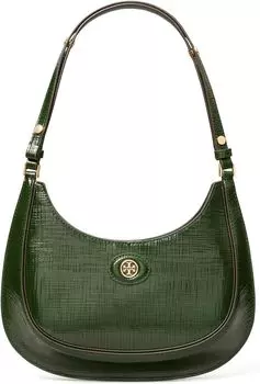 Сумка через плечо Tory Burch Robinson Crosshatched Convertible Crescent Bag, цвет Evergreen