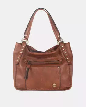 Сумка через плечо Tote из полиуретана цвета кожи с полированными золотыми заклепками Volum, коричневый