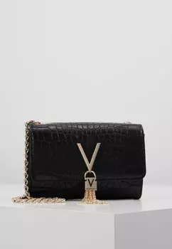 Сумка через плечо Valentino из фактурного материала с декоративной застежкой, черный