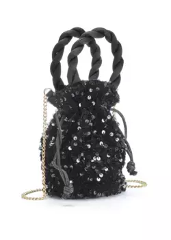 Сумка через плечо Vivance "Minibag", сумка-ведро, праздничная сумка с блестками, сумка через плечо, мини-сумка, VEGAN, черный