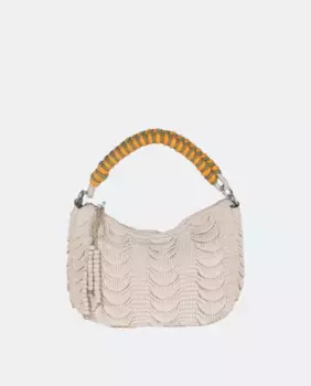 Сумка через плечо в форме багета из текстильного фантазийного материала с эластичной мятой отделкой Volum, бежевый