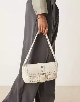 Сумка через плечо в стиле 90-х с заклепками на кармане кремового цвета Glamorous