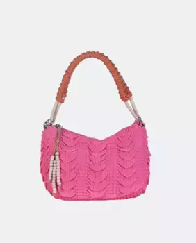 Сумка через плечо в стиле багет, выполненная из текстильной фантазии с эластичной мятой отделкой Volum, розовый