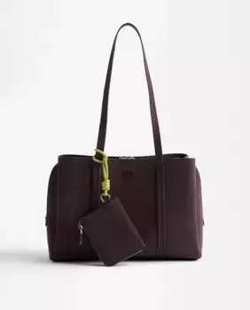 Сумка через плечо в стиле шоппер со съемным кошельком для монет и застежкой-молнией с несколькими отделениями в однотонном цвете Parfois, темно-коричневый