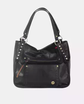 Сумка через плечо в стиле Tote из черного полиуретана с полированными золотыми заклепками Volum, черный