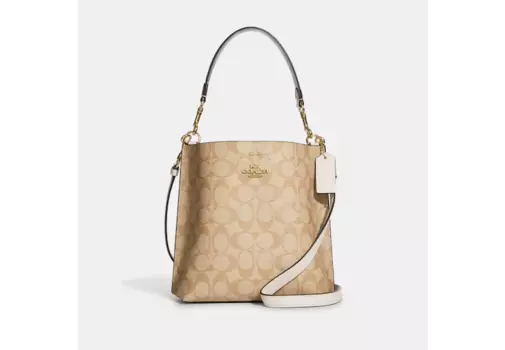 Сумка Coach Mollie Bucket 22 In Signature Canvas, хаки/ бежевый