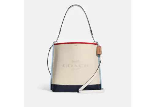 Сумка Coach Mollie Bucket Bag In Colorblock, белый/синий/красный