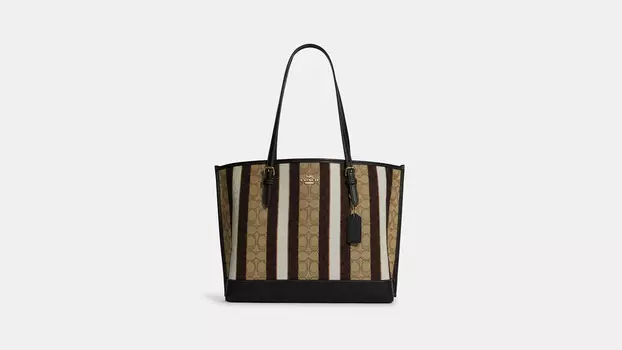 Сумка Coach Mollie Tote In Signature Jacquard With Stripes, хаки/чёрный
