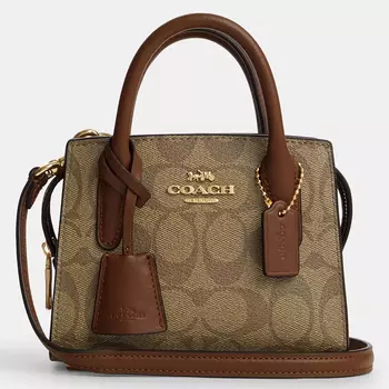 Сумка Coach Outlet Andrea Mini Carryall In Signature Canvas, хаки/коричневый