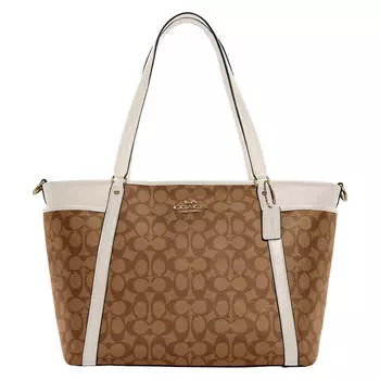 Сумка Coach Outlet Baby Bag in Signature Canvas, коричневый/белый