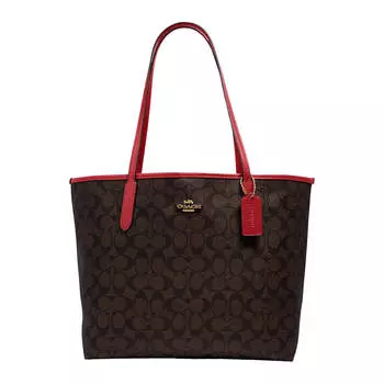 Сумка Coach Outlet City Tote in Signature Canvas, коричневый/красный