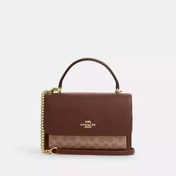 Сумка Coach Outlet Klare с верхней ручкой из фирменной ткани, золотой/бежевый/коричневый