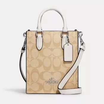 Сумка Coach Outlet North South Mini Tote In Signature Canvas, бежевый/молочный