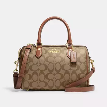Сумка Coach Outlet Rowan Satchel In Signature Canvas, коричневый/бежевый/золотой