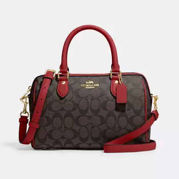Сумка Coach Outlet Rowan Satchel In Signature Canvas, коричневый/красный/золотой