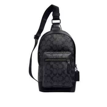 Сумка Coach Outlet West In Signature Canvas, бронзовый/угольно-черный