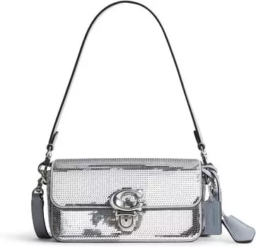 Сумка COACH Sequin Studio Baguette Bag, серебряный
