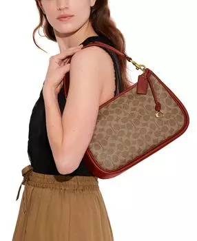 Сумка COACH Signature Coated Canvas Convertible, коричневый