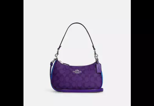 Сумка Coach Teri Shoulder In Blocked Signature Canvas, фиолетовый