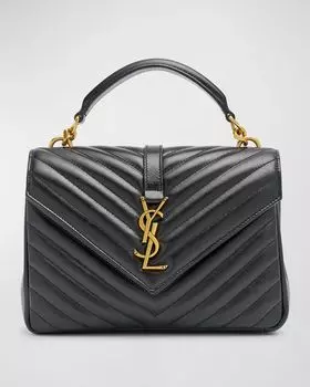 Сумка College Medium YSL с клапаном и ручкой сверху из стеганой кожи Saint Laurent, цвет Black