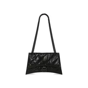 Сумка Crush Small Chain Bag Стеганая из черной мятой телячьей кожи, черная матовая фурнитура BALENCIAGA, черный