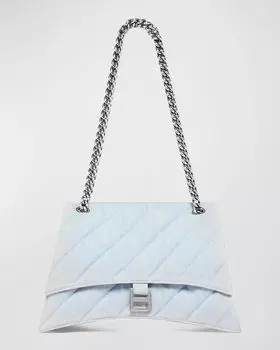 Сумка Crush среднего размера на цепочке из стеганого денима Balenciaga, цвет 4651 Pale Blue