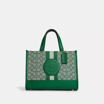 Сумка Dempsey Coach Outlet из фирменного жаккарда с полоской и нашивкой Coach Outlet, цвет Silver/Green Multi