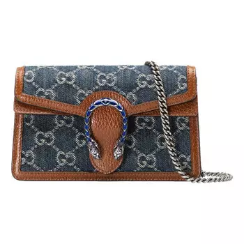 Сумка dionysus logo denim messenger bag gray blue / brown retro Gucci, коричневый