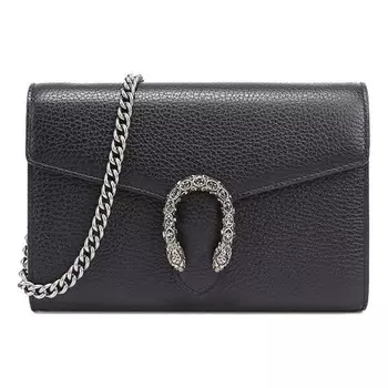 Сумка dionysus tiger head leather chain shoulder messenger bag mini black Gucci, черный