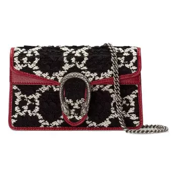 Сумка dionysus tiger head logo chain shoulder messenger bag mini black / red Gucci, черный